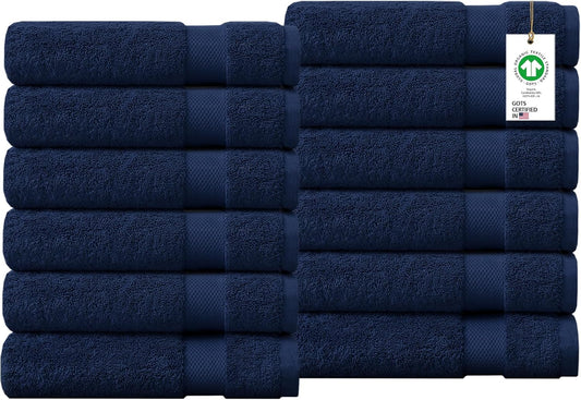 Delara 100% Organic Cotton Towels 650 GSM Plush Feather Touch Quick Dry Bath Towel, Pack of 12 GOTS Certified, Oeko-Tex Green Certified, Organic Cotton Bath Towel, 30"X58"