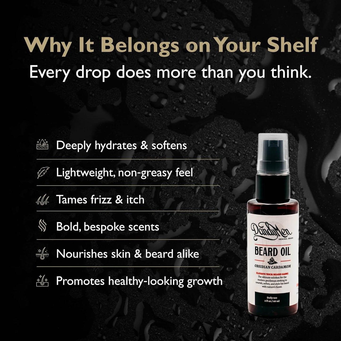 Beard Oil | Hydrating and Conditioning Formula with Sweet Almond & Argan Oils | 2 oz (Obsidian Cardamom)