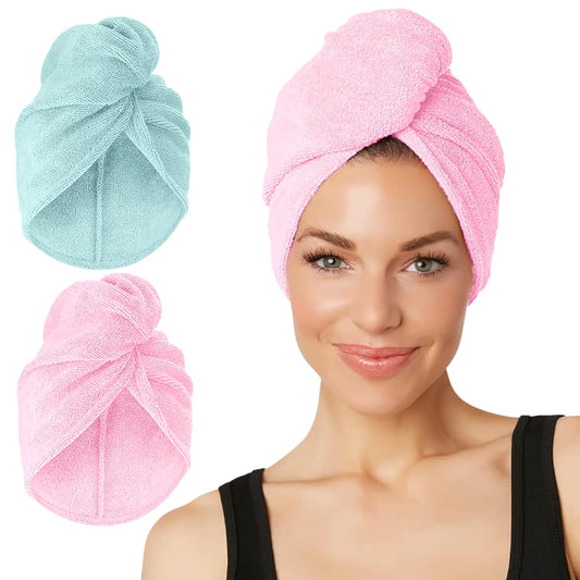 Turbie Twist 2-Pack Extra Long Microfiber Hair Towel for Beauty, Travel, Gifting - Hair Wrap Turban for Long & Thick Hair - Premium Personal Care - Aqua & Purple