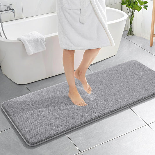 OLANLY Thick Memory Foam Bath Mat Rug 59x20, Extra Soft Absorbent Bathroom Rug, Quick Dry Bath Mats, Non-Slip, Machine Washable Carpet for Bathroom, Tub and Shower, Home Decor Accessories, Grey