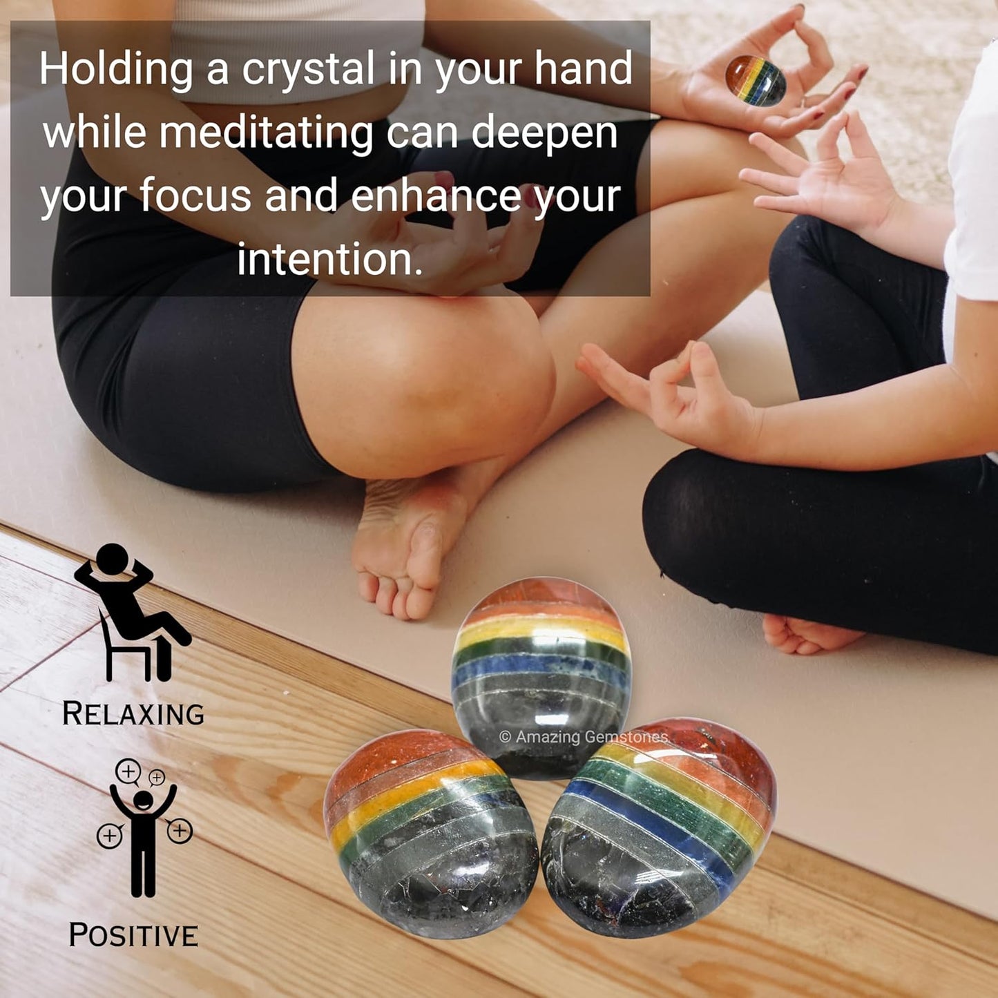 Amazing Gemstone Seven Chakra Crystals and Healing Stones - Large Palm Stone Crystals Piedra - Crystal for Good Luck, Balanced Positive Energy, Meditation - Unique Stocking Stuffers Gifts for Women