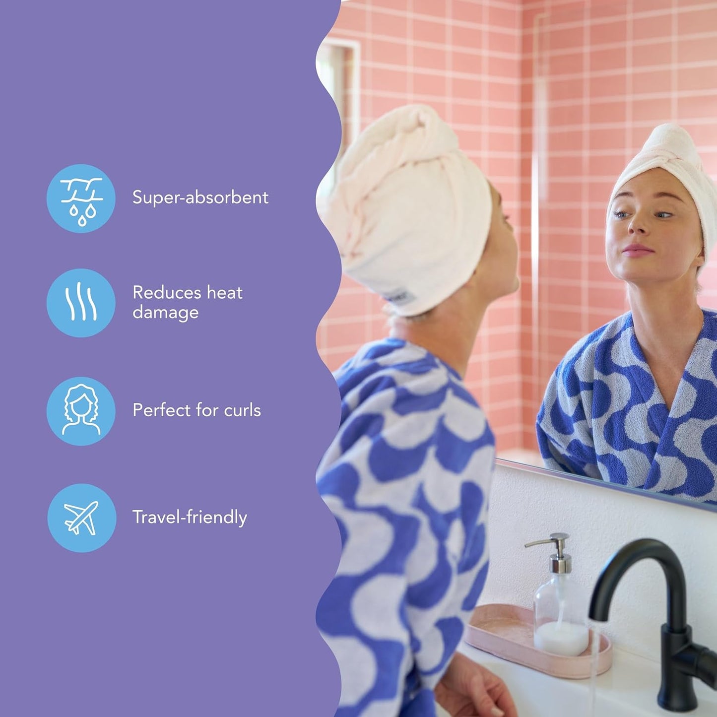 Turbie Twist 2-Pack Microfiber Hair Towel for Beauty, Travel, Gifting - Hair Wrap Turban for Straight, Wavy & Curly Hair - Premium Personal Care - Bermuda & Peach