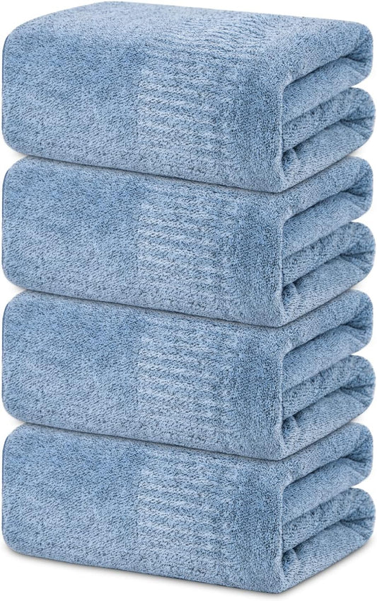 SEISSO Large Bath Towels Set of 4-35 x 63 Inches Super Absorbent & Lightweight Quick Drying Bamboo Viscose Towels, Oversized Bath Towel for Beach, Travel, Gym, Sauna, Camp, Pool - Light Blue