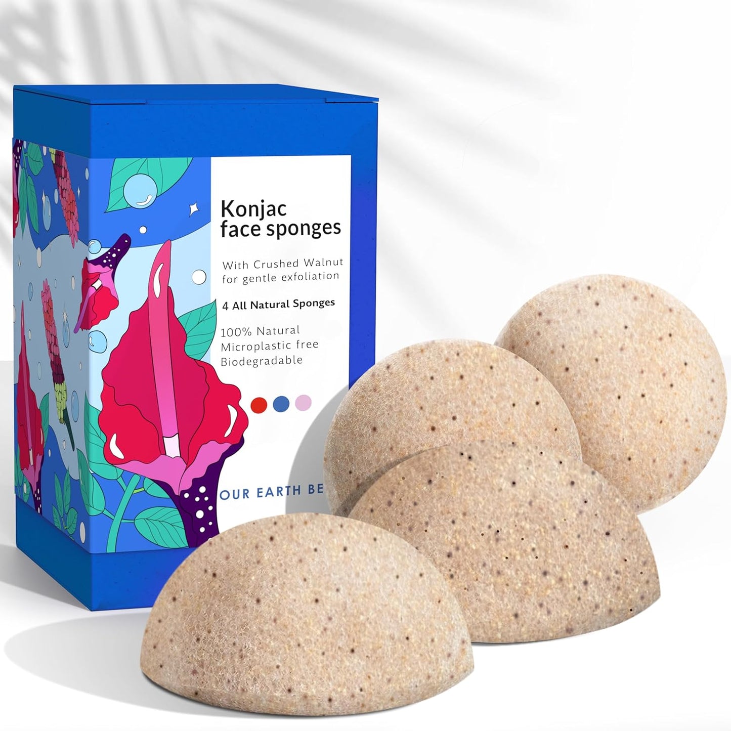 Konjac Exfoliating Face Sponge for Cleansing & Facials (4 Pack) | Microplastic Free 100% Natural | Non-Toxic | Biodegradable | Eco-Friendly | Plastic Free Packaging