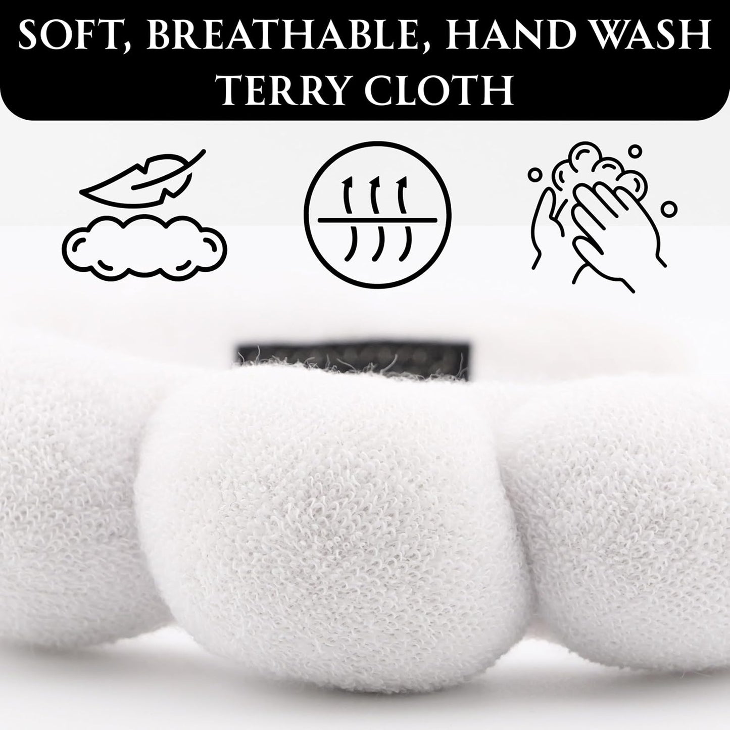 Skincare Headband - Hair band for Washing Face & Makeup Headband for Women - Terry Cloth Hairband for Spa & Skincare Routines - Perfect for Face Wash & Makeup Application (White)
