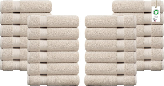 Delara 100% Organic Cotton Towels 650 GSM Plush Feather Touch Quick Dry Wash Cloth, Pack of 24 GOTS Certified, Oeko-Tex Green Certified, Organic Cotton Wash Cloth, 13"X13"