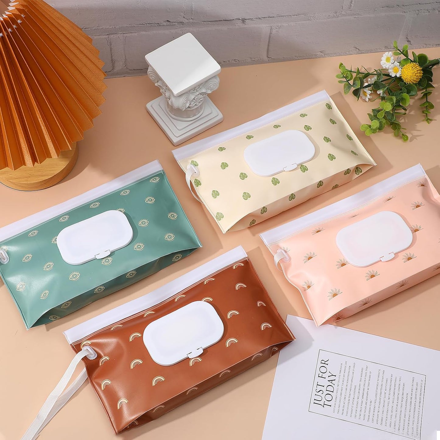FEBSNOW 4 Pack Portable Refillable Baby Wipes Dispenser, Boho Style Rectangular EVA Wipes Case, Multicolor