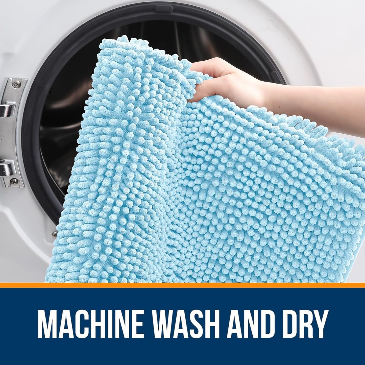 OLANLY Bathroom Rugs 30x20, Extra Soft Absorbent Chenille Bath Rugs, Rubber Backing Quick Dry, Machine Washable Bath Mats for Bathroom Floor, Tub and Shower, Home Decor Accessories, Sky Blue