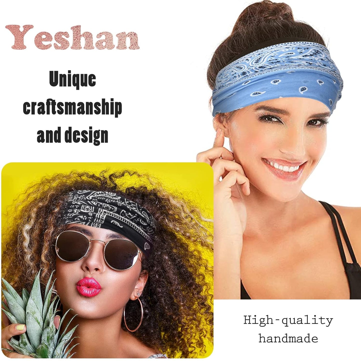 Yeshan Wide Bandana Headbands for Women Large Turban Head bands Stretch Knotted Head Wraps Floral Elastic Yoga Hair Bands Thick Headbands for Black Women and Girls