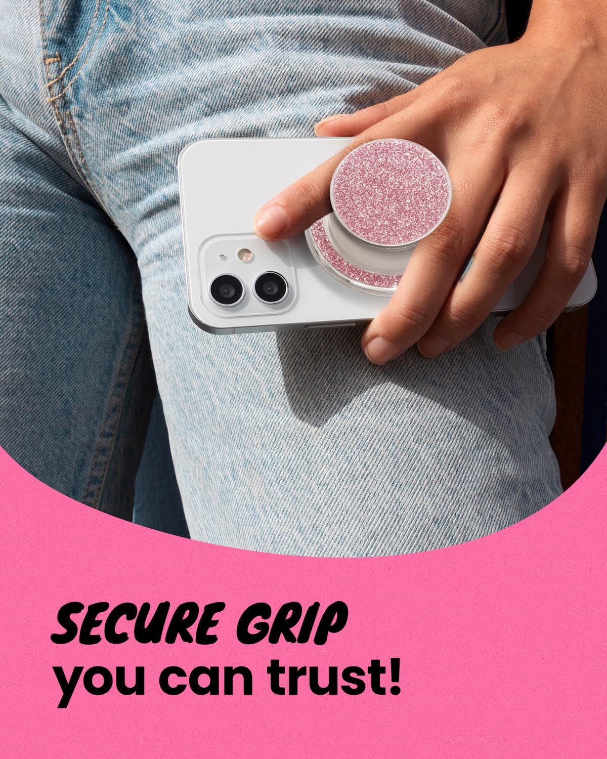 Bling Bling Glitter Phone Grip & Stand - Elegant Magsafe Compatible Phone Holder for Secure Grip and Hands-Free Viewing (Pink)