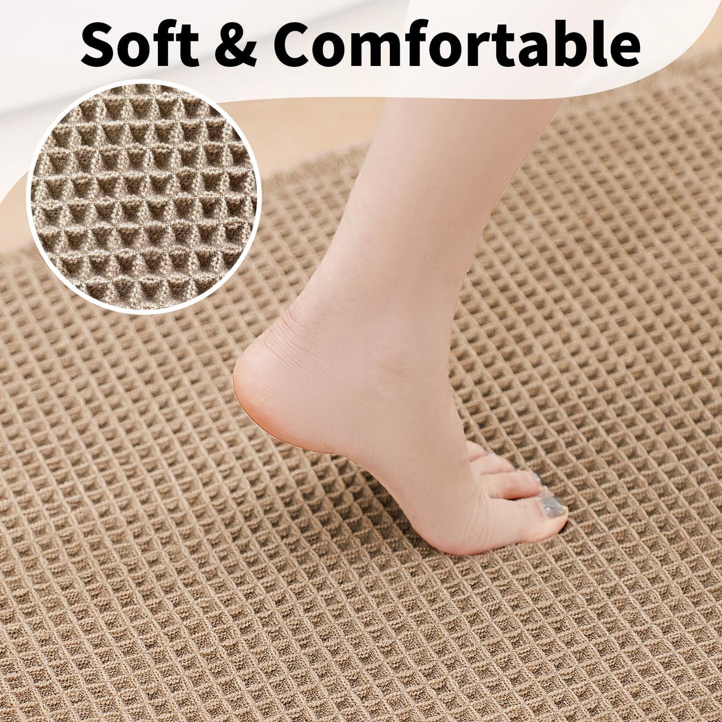 Waffle Bath Mat - Boho Bathroom Rugs Non Slip Washable, Super Absorbent & Quick Dry, Soft Bath Mat Farmhouse Bathroom Decor, 24'' x 36'', Khaki