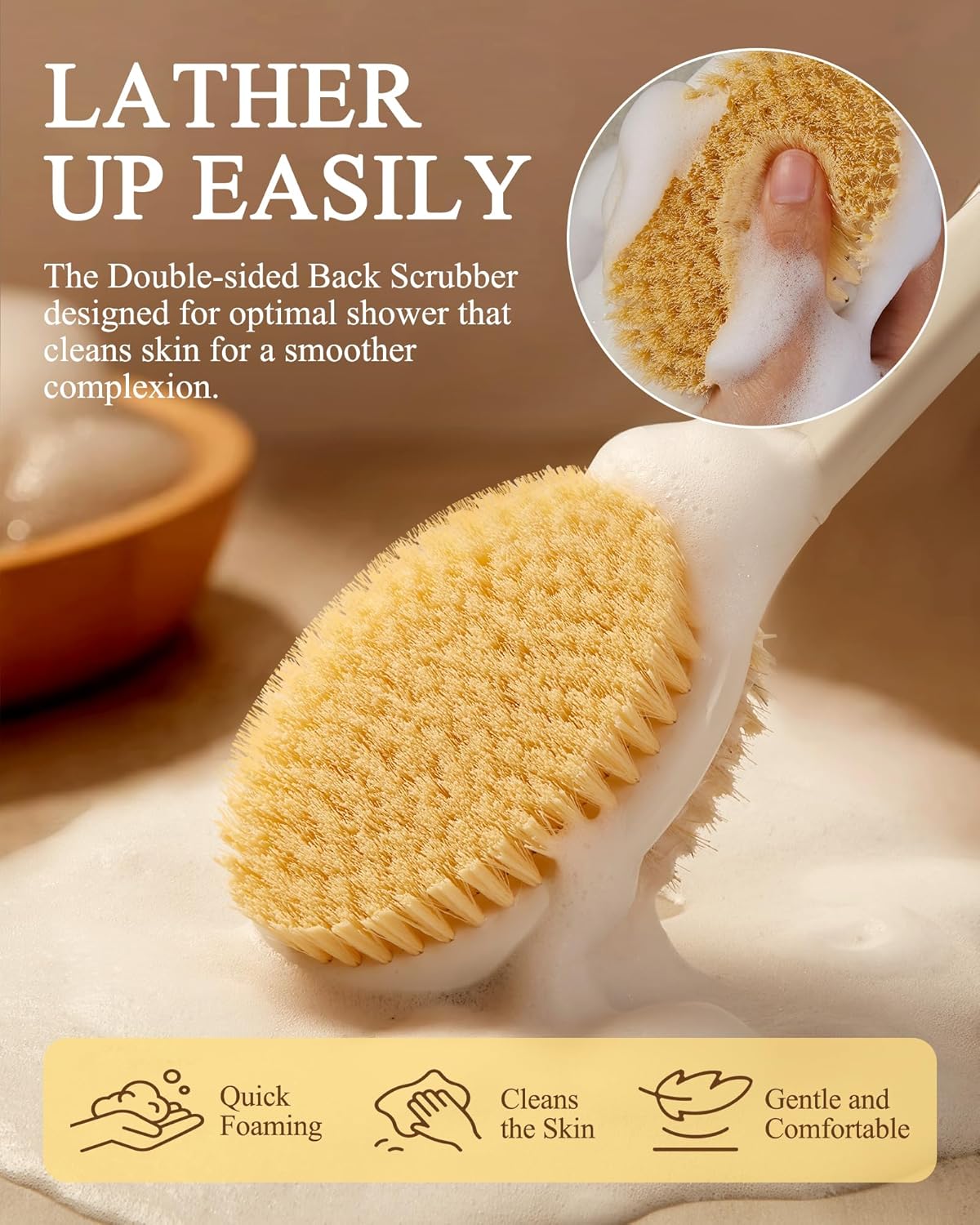 Shower Brush for Massage Dry Brushing: Back Scrubber for Shower with 18.1" Anti Slip Long Handle - Bath Body Brush for Lymphatic Drainage Exfoliator Improving Skin Health for Women Men Elderly(Orange)