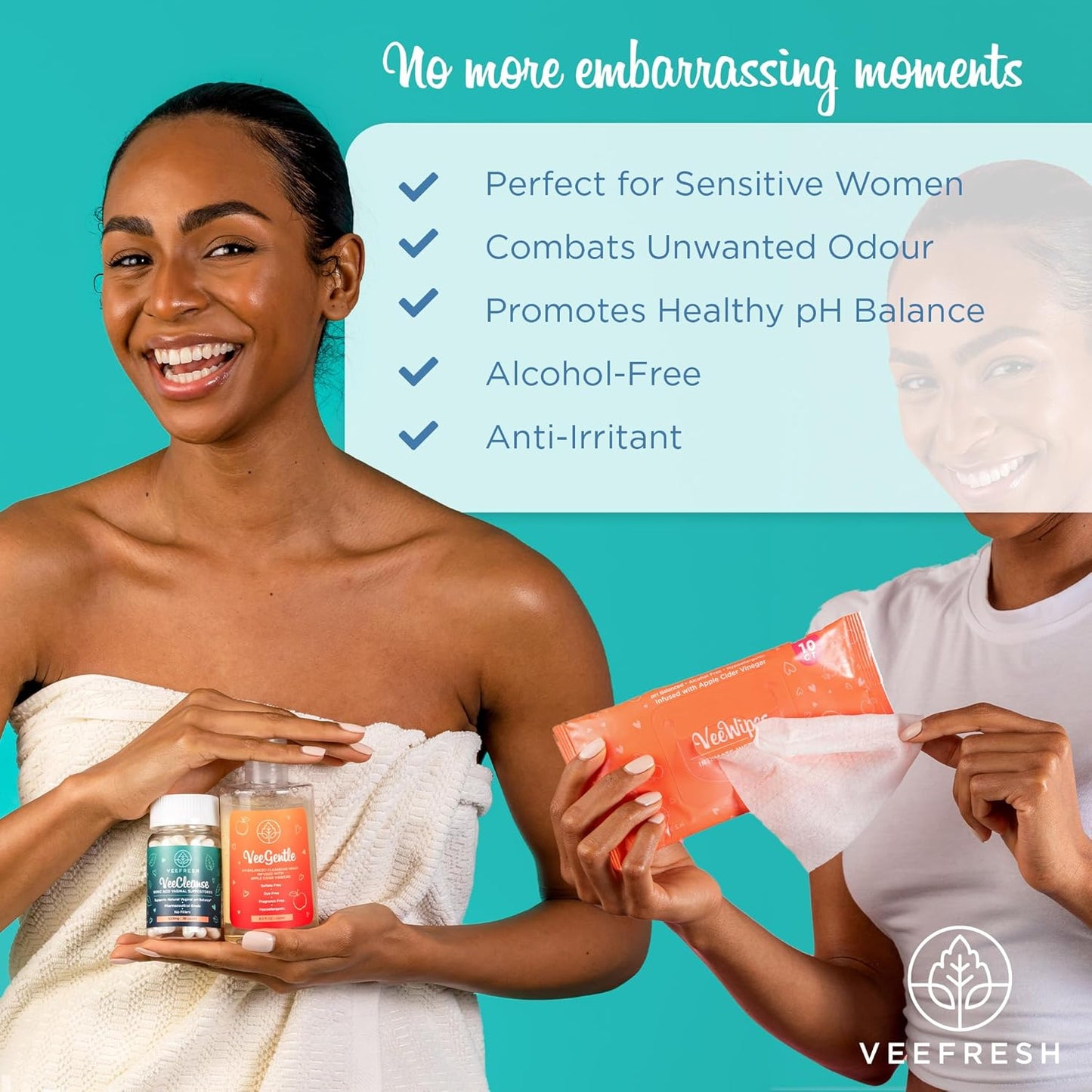 VeeFresh - VeePower Feminine Care Bundle of 3 - VeeCleanse Boric Acid Suppositories, VeeGentle Feminine Wash for Women and VeeWipes Gentle Vaginal Wipes for Optimal Vaginal pH Balance and Odor Control