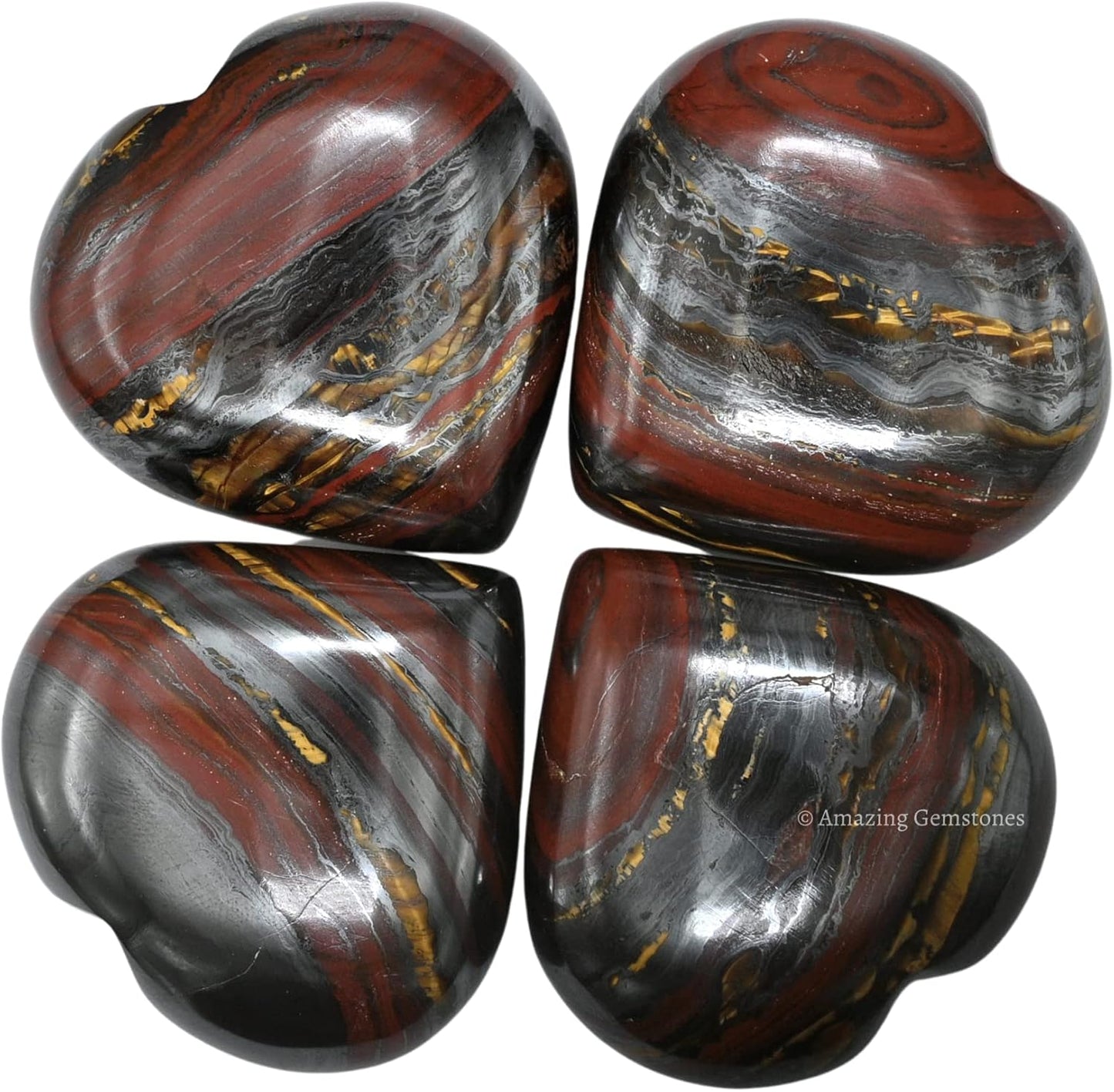 Iron Tiger Eye Crystal Heart Palm Stone - Pocket Massage Worry Stone for Natural Body Chakra Balancing, Reiki Healing and Crystal Grid