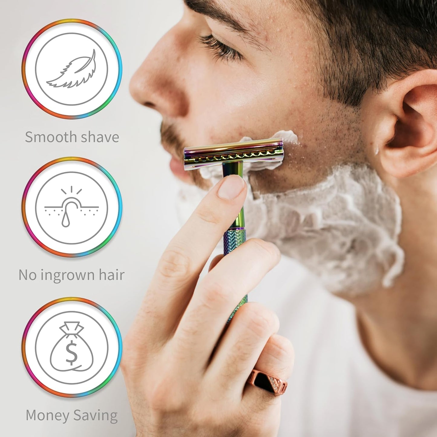 Bambaw Double Edge Safety Razor with 5 Safety Razor Blades, Women & Men’s Safety Shaving Razor, Reusable Razor, Plastic Free – Rainbow