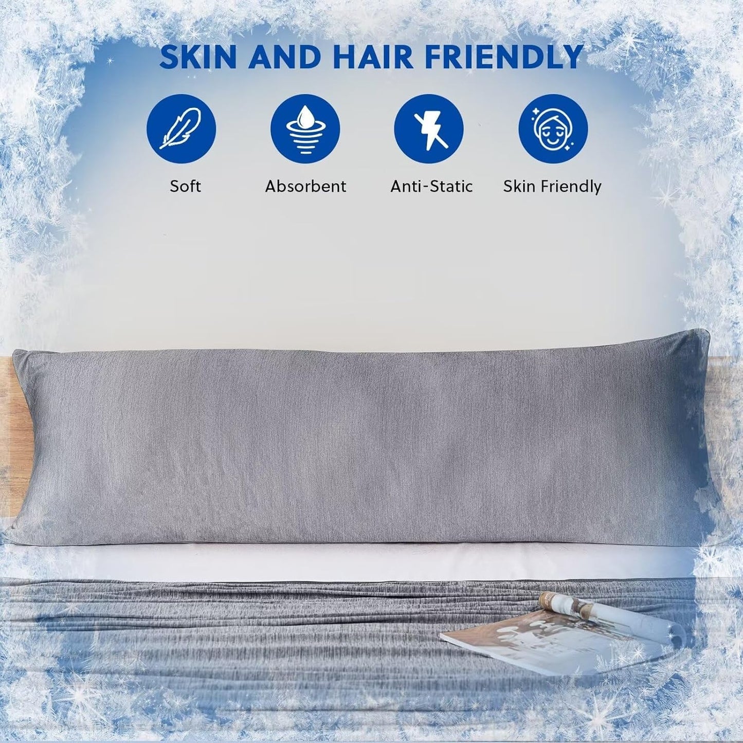 HOMFINE Cooling Pillowcase Body Size - Double Side Q-Max 0.439 Cooling Fiber for Pillow Protector, Breathable Long Cold Pillow Cover for Hot Sleeper Night Sweat, Hidden Zipper, 1 Pack (20"x54", Black)