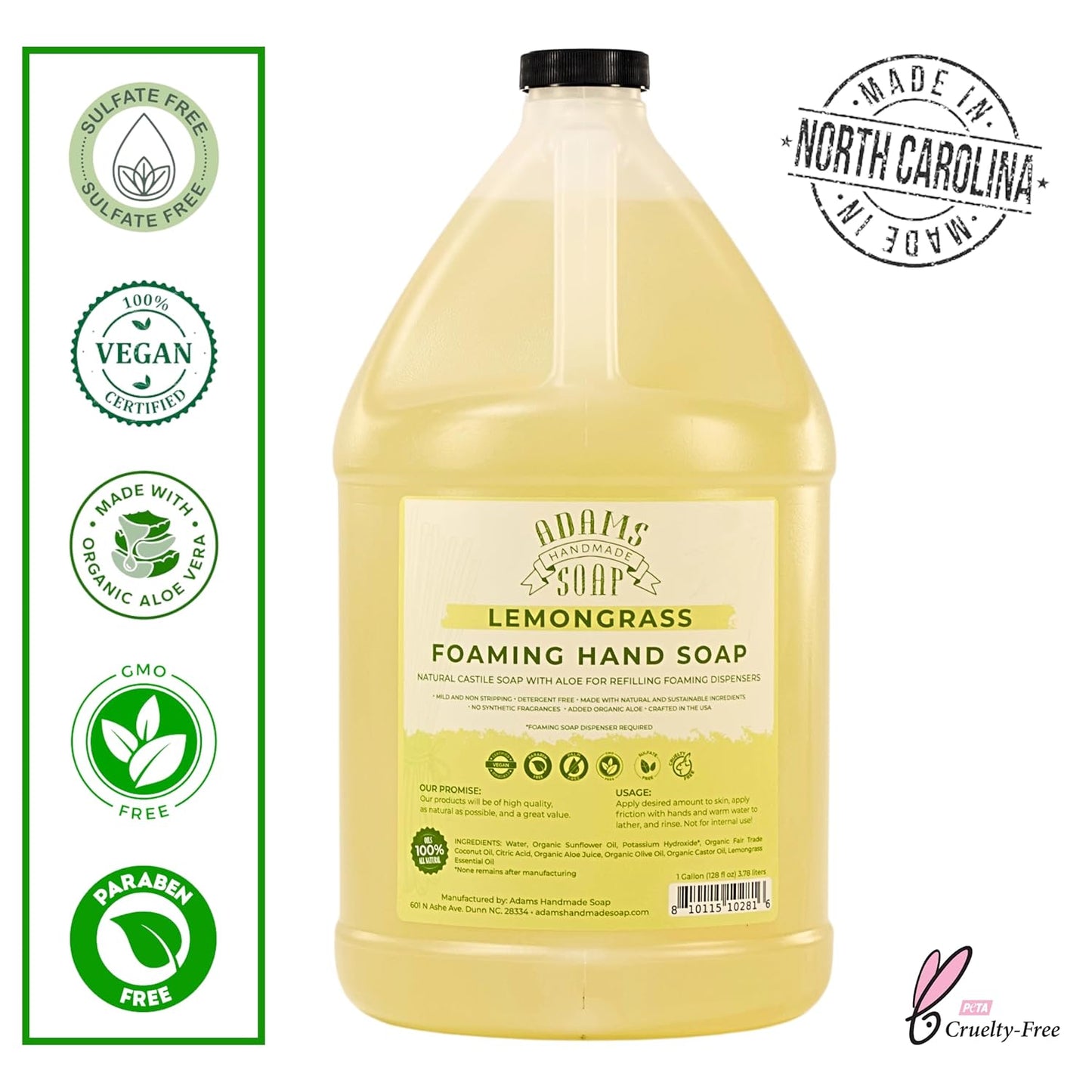 Adams Handmade Soap Liquid Foaming Soap 1 Gal - Lemongrass (Pack of 4)
