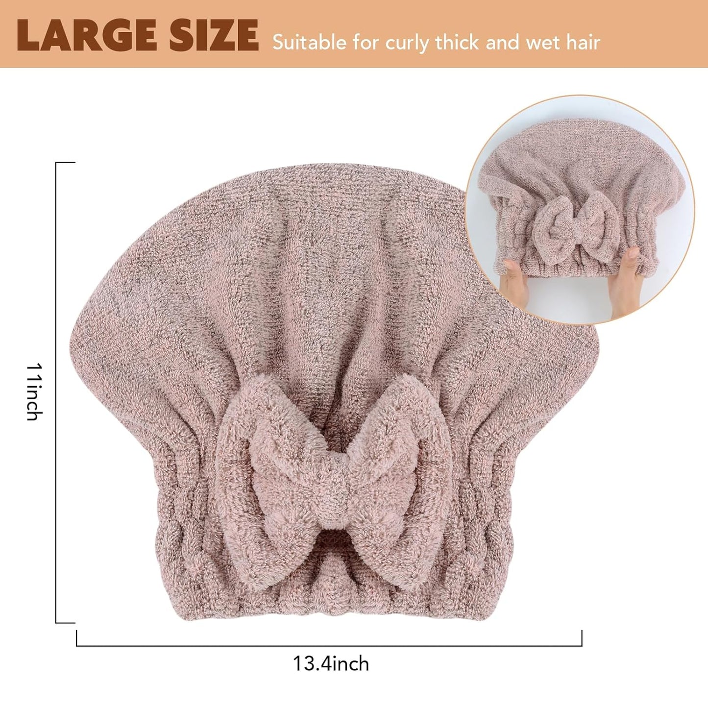 SUNLAND Large Microfiber Hair Drying Caps with Bow knot Fast Drying Shower Cap Soft and Absorbent hairWrap Hair Turban Bath Caps for Curly Thick and wet Hair 11 X 13.4 inch 2 Pack Multicolor