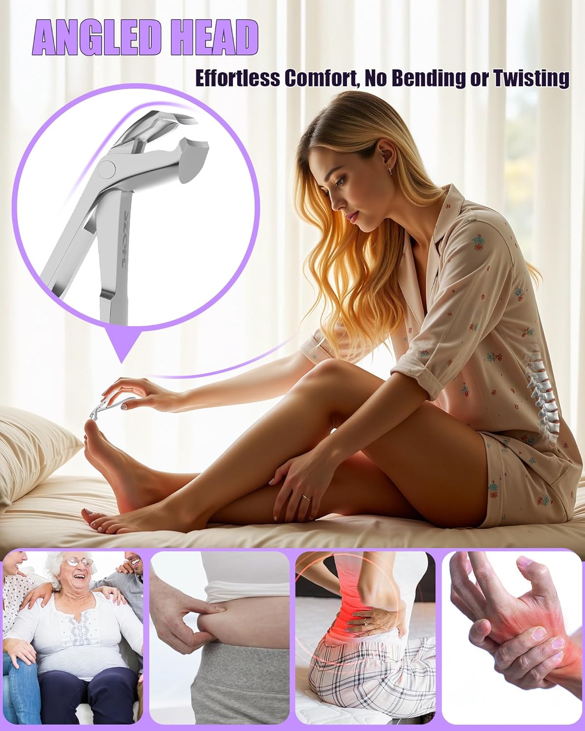 2025 Upgrade Angled Head Nail Clippers for Men, Toenail Clippers for Seniors Thick Toenails, Large Toe nail Clippers with Catcher, Extra Wide Handle,Sharp Heavy Duty Stainless Steel Nail Cutter-Silver