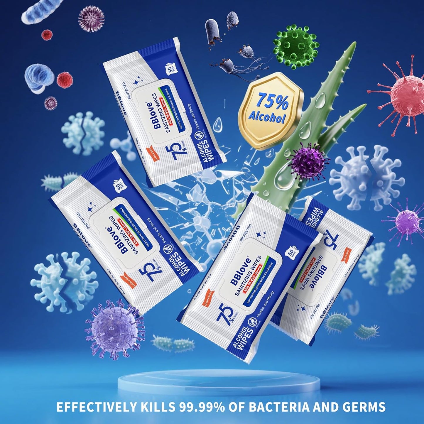 75% Alcohol Unscented Sanitizer Wipes, Moisturizing Hand Sanitizing Wet Wipes with Aloe Vera, 200-Count Bulk Pack with Travel-Friendly Design, 50 Count x 4 Packs