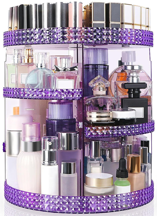 360 Degree Rotating Makeup Organizer, Extra Large Capacity Cosmetics Organizer, Removable 7 Layers Skincare Organizers, Spinning Perfume Organizer, Dresser Organizer Countertop (Purple)
