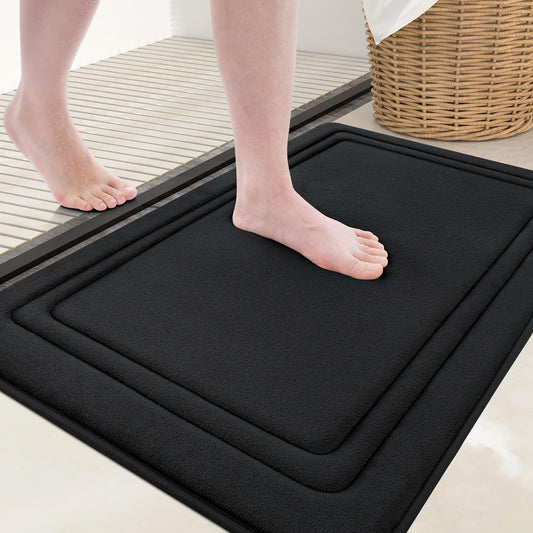 Grandaily Memory Foam Bath Mat Rug 30x20, Ultra Soft, Non-Slip and Absorbent Bathroom Rugs, Machine Wash Dry, Comfortable Bath Carpet for Bathroom Floor, Tub and Shower, Black