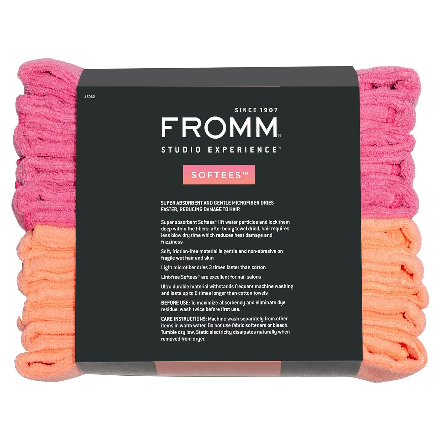 Fromm Softees Microfiber Towels for Hair Salon, Barber, Spa, Gym, Hair Wrap for Drying Curly, Long, Wavy Hair, Pink/Orange, 16 x 29 Inches, 10 Pack