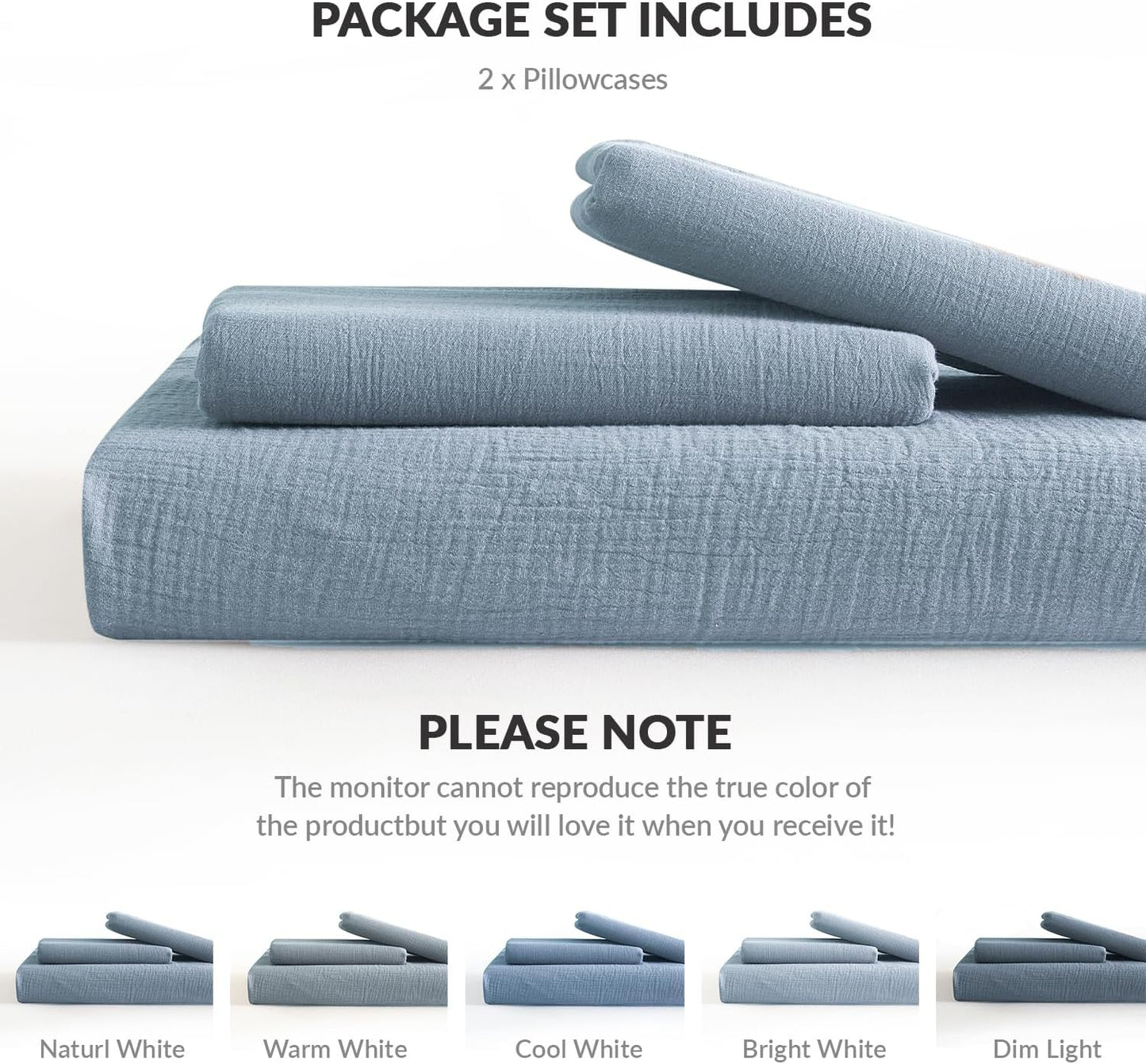 SE SOFTEXLY Muslin Pillowcases Standard Size 100% Cotton, 2 Pack Linen Like Pillow Shams with Envelope Closure, Ultral Soft and Breathable Pillow Case Covers, Blue, 20" X 26", No Filling