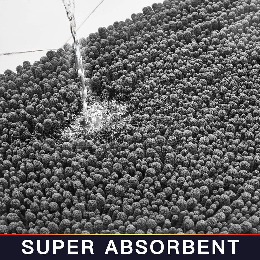 Walensee Large Bathroom Rug Non Slip Bath Mat (72x24 Inch Grey) Water Absorbent Super Soft Shaggy Chenille Machine Washable Dry Extra Thick Perfect Absorbant Best Plush Carpet for Shower Floor