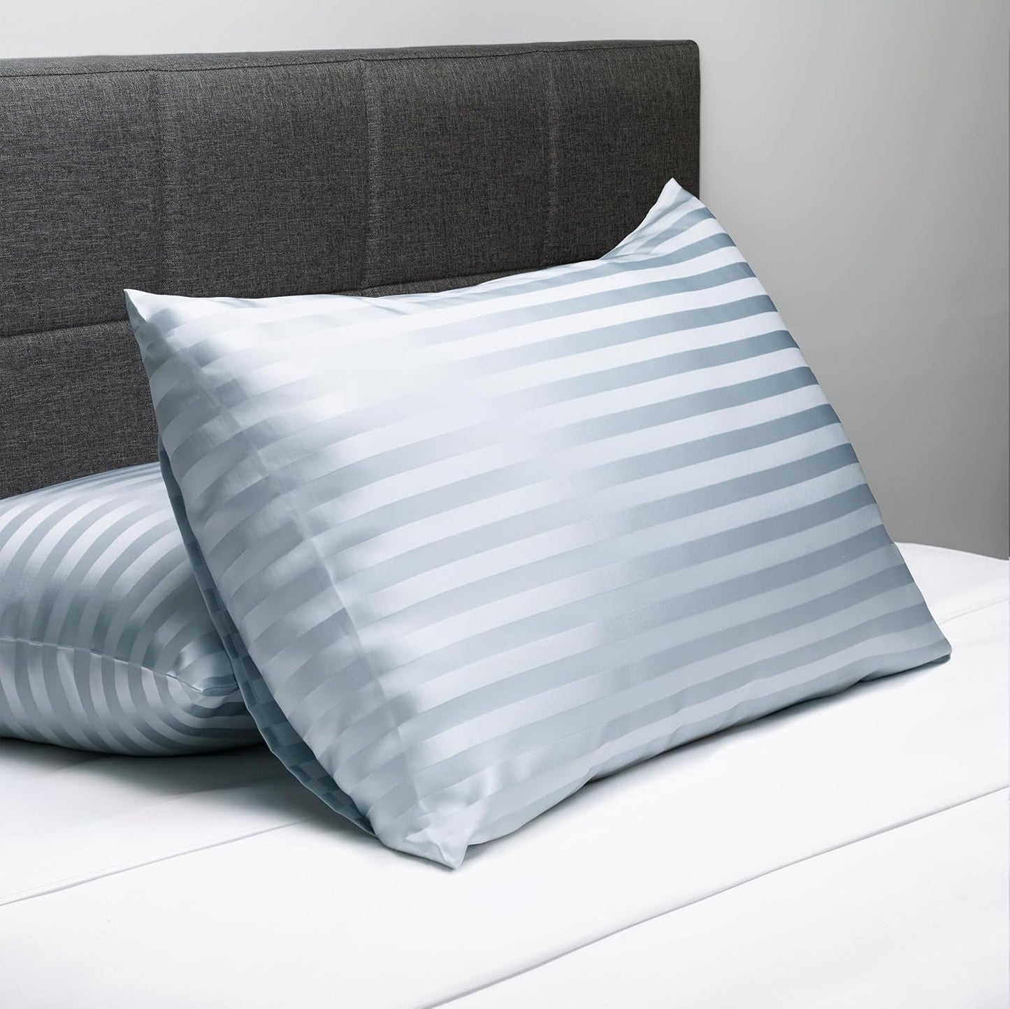 Fishers Finery 30mm 100% Pure Mulberry Silk Pillowcase Set, Quality Tested (Blue Stripe, Standard, 2 Pack)