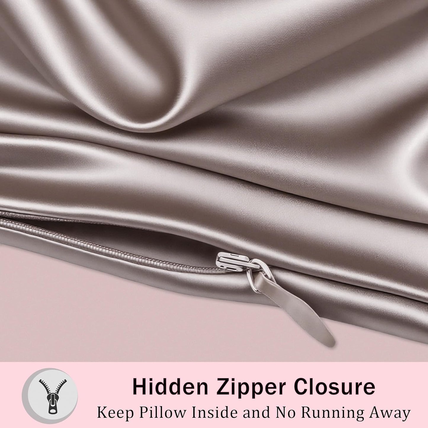 Mulberry Silk Body Pillow Pillowcase with Zipper, Ultra Smooth Soft Breathable Cooling Pillow Cases for Hot Sleepers, Silk Satin Body Pillow Cover for Hair and Skin (Taupe, 20×54 Inches, 1 Pack)