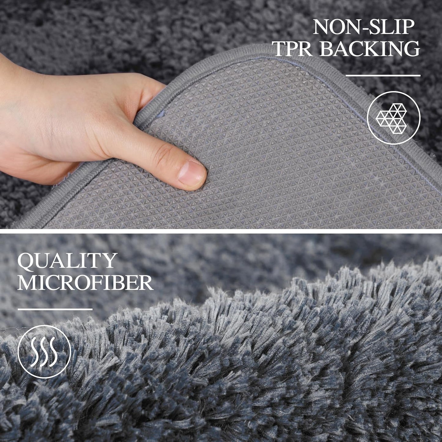 Walensee Bath Rug Non Slip Mat (20 x 32, Dark Grey) Water Absorbent Soft Microfiber Shaggy Machine Washable Thick Plush Shower Mat for Bathroom