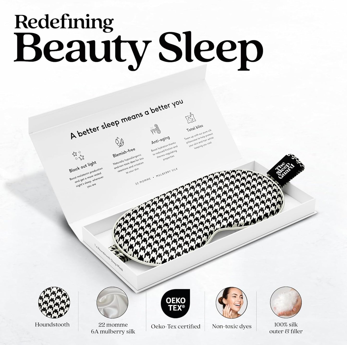 TheSleepGuard Pure Silk Sleep Mask [100% 6A Mulberry Silk, 22 Momme] Light Blocking Travel Essentials. Eye Masks for Sleeping. Black Oeko-Tex Blindfold. Eye Covers for Men & Women