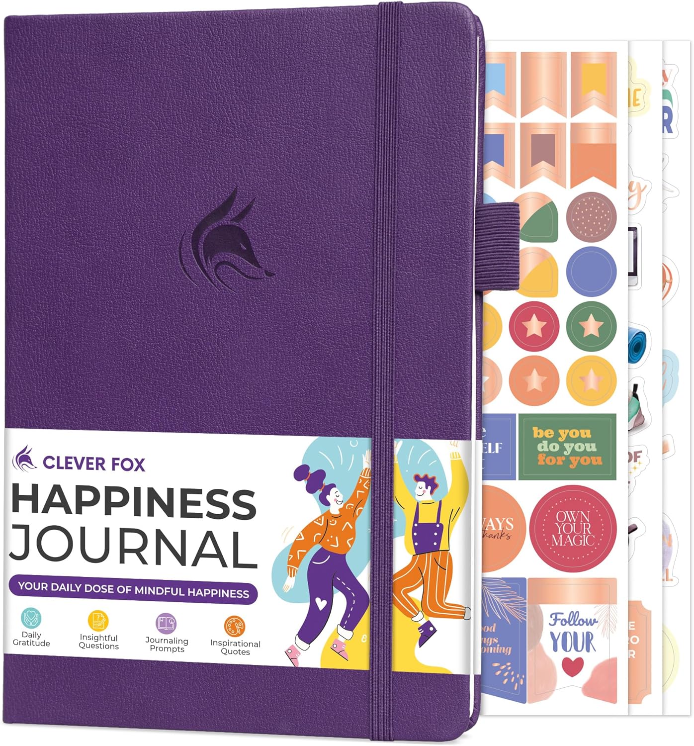 Clever Fox Happiness Notebook – Daily Positivity Journal for Women with Prompts & Positive Quotes – Affirmation & Self Esteem Gifts (Purple)