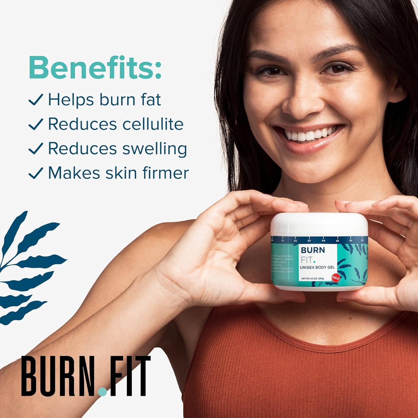 Body Gel – Anti Cellulite Cream by Burn Fit for Belly & Body, Belly Firming and Tightening Cream, Non-Sticky Cold & Hot Cream for Cellulite, Skin Firming Body Lotion for Smoother Skin - 8.5 Oz.