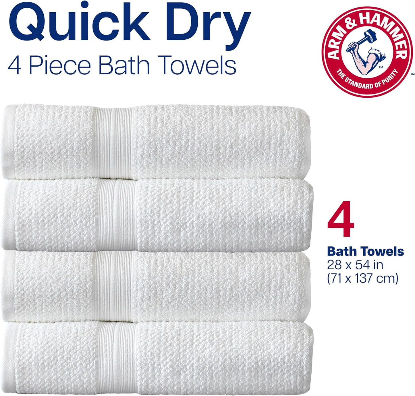 Arm & Hammer Quick Dry Bath Towels, 4 Piece, Dark Blue