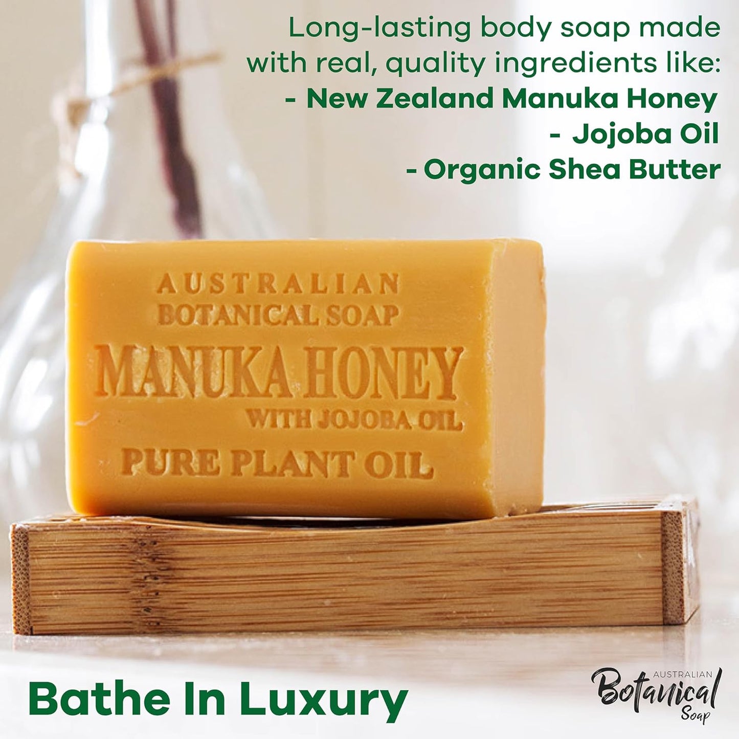 Australian Botanical Soap Manuka Honey with Jojoba Oil 6.6 oz Luxury Soap Bars Enriched with Shea Butter, Pack of 1