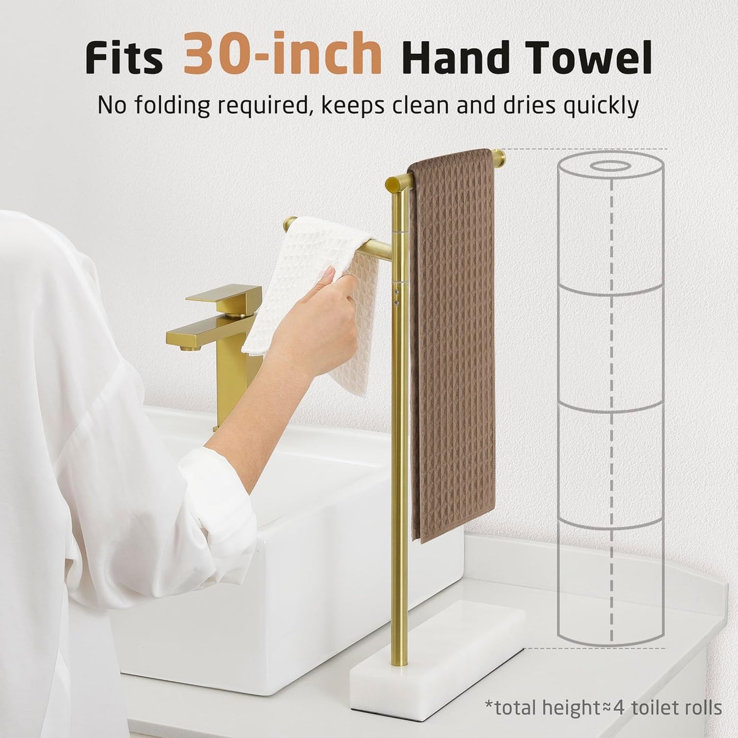 KES Gold Hand Towel Holder for Bathroom, Countertop Standing Swivel Towel Rack with Marble Base, Hand Towel Holder Free Standing 18/8 Stainless Steel Brushed Gold, BTH233-BZ