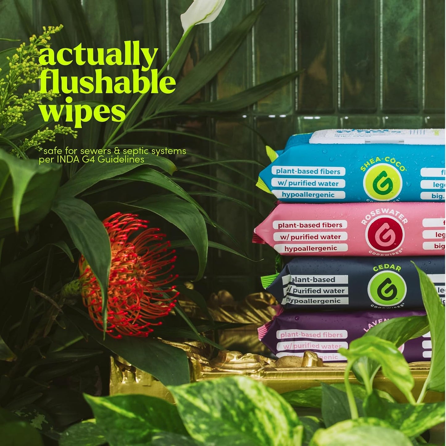 goodwipes Flushable Butt Wipes - Vitamin E & Aloe - Sewer & Septic Safe - Extra Large Adult Wet Wipes For Women & Men - Bathroom Essentials - Rosewater, 318 Count (6 Packs + 1 Travel)