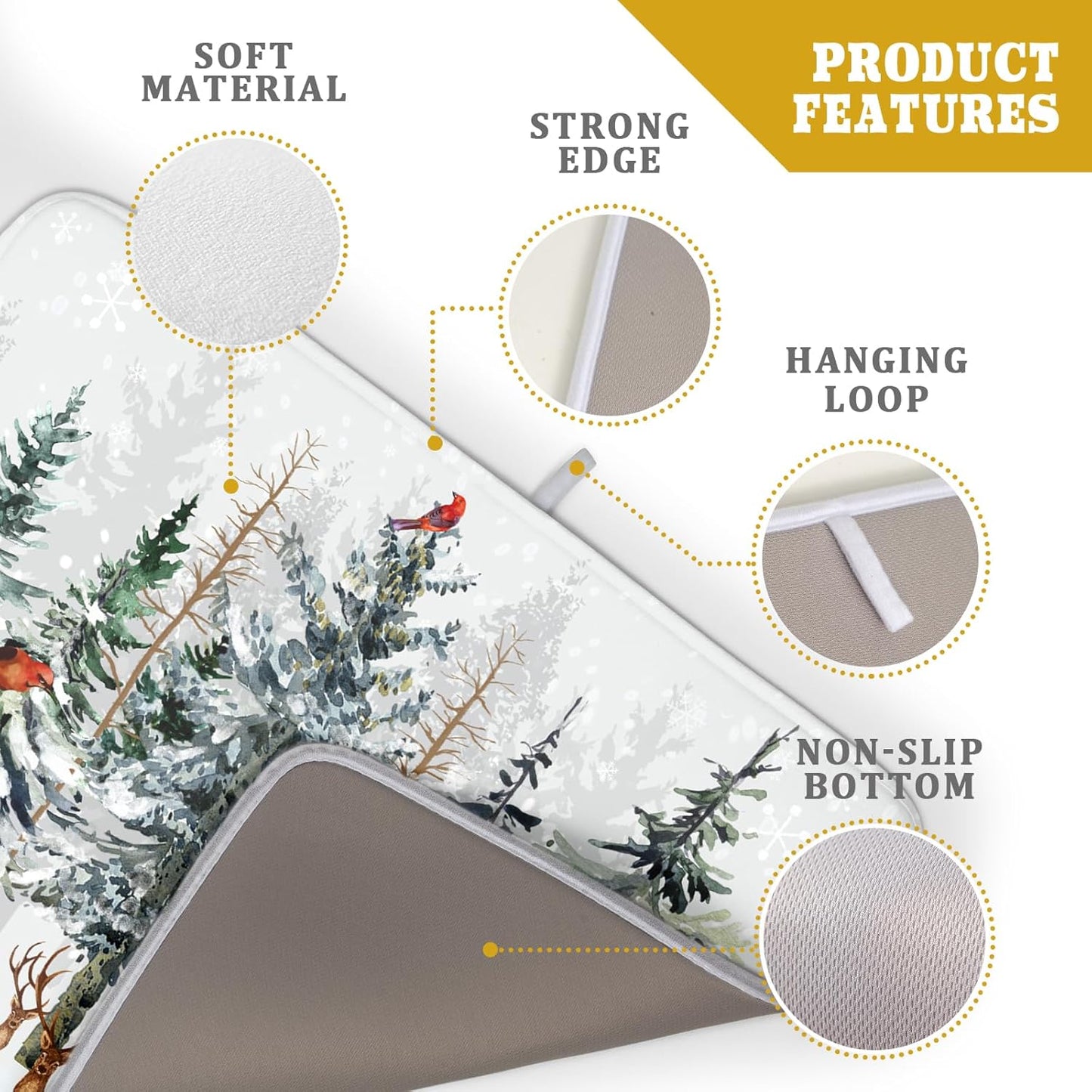 Pine Tree Dish Drying Mat for Kitchen Counter 18x24 Inch Forest Deer Absorbent Dishes Drainer Mats Reversible Microfiber Quick Dry Rack Pad