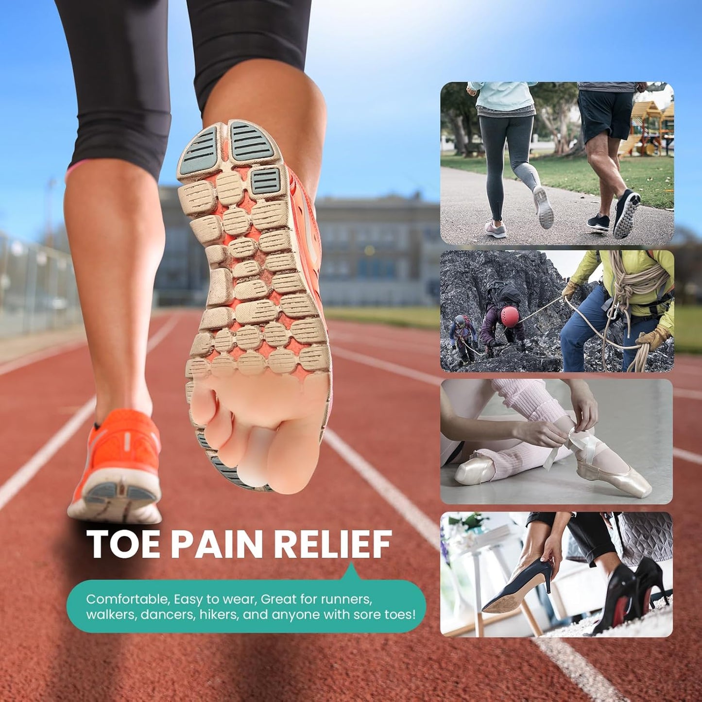 Welnove Gel Toe Cap and Protector - Silicone Toe Covers - Toe Cushions for Pain Relief, Missing or Ingrown Toenails, Corns, Calluses, Blisters (8 Medium, White)