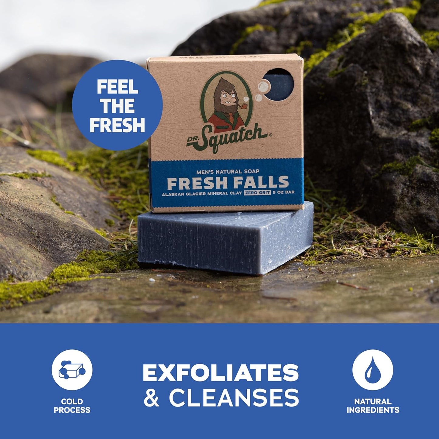 Dr. Squatch Natural Bar Soap for Men - Cold Process Soap with No Harsh Chemicals - Fresh Falls (5 oz, 3-Pack)