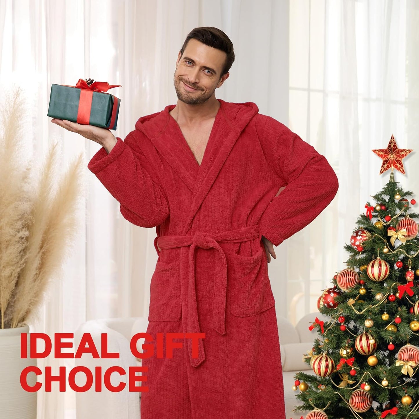 Men's Bathrobes with Hood, Soft Long Towel Robe for Men - Super Absorbent Quick Dry yet Warm