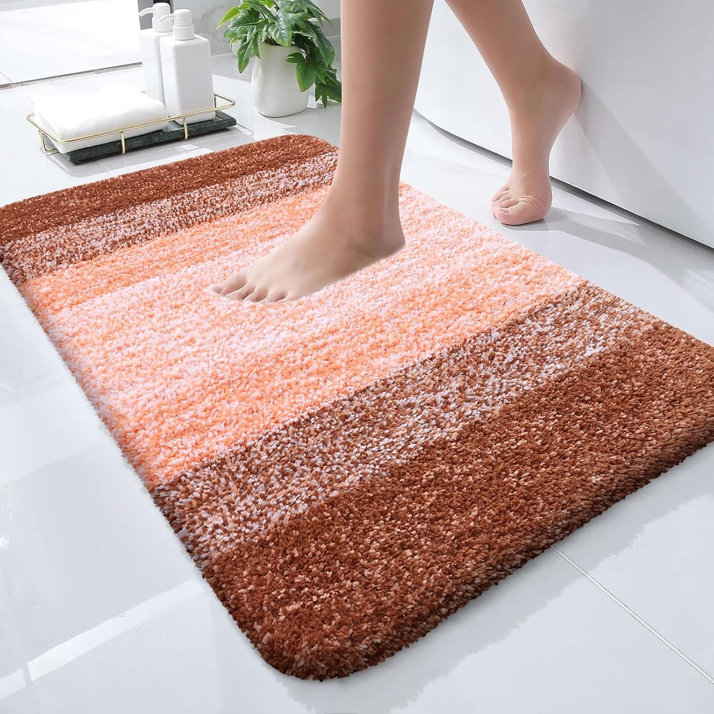 OLANLY Bathroom Rugs Mat 24x16, Extra Soft Absorbent Microfiber Bath Rugs, Rubber Backing, Quick Dry, Machine Washable Bath Mats for Bathroom Floor, Tub and Shower, Home Decor Accessories, Orange