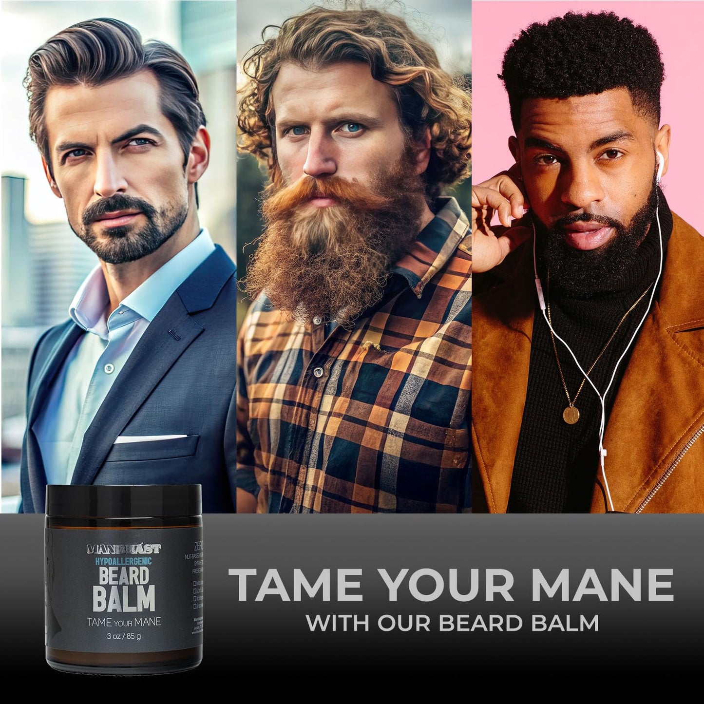 Hypoallergenic All Natural Beard Balm For Men - Tradesman Scent - Made from Seed-Based Oil, Nut-Free Leave In Beard Conditioner For Men & Mustache Care, Fresh Beards Look, Styling Balm Gifts