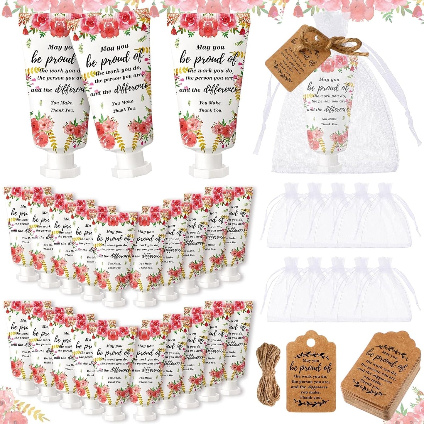 48 Sets Hand Mini Lotion Bulk Employee Appreciation Gifts Travel Size Hand Cream Bulk Inspirational Thank You Team Gifts for Birthday Christmas Teachers Coworkers Office Staff(Floral)