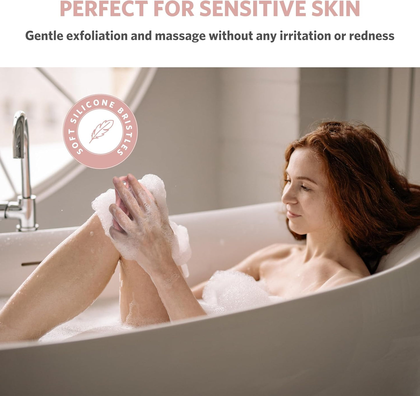 Sndyi Silicone Body Scrubber, Gentle Exfoliating Body Scrubber for Sensitive Skin, Leaf Shaped Shower Scrubber for Body with Lathering Bristles, Silicone Loofah Body Brush for Showering, Pink