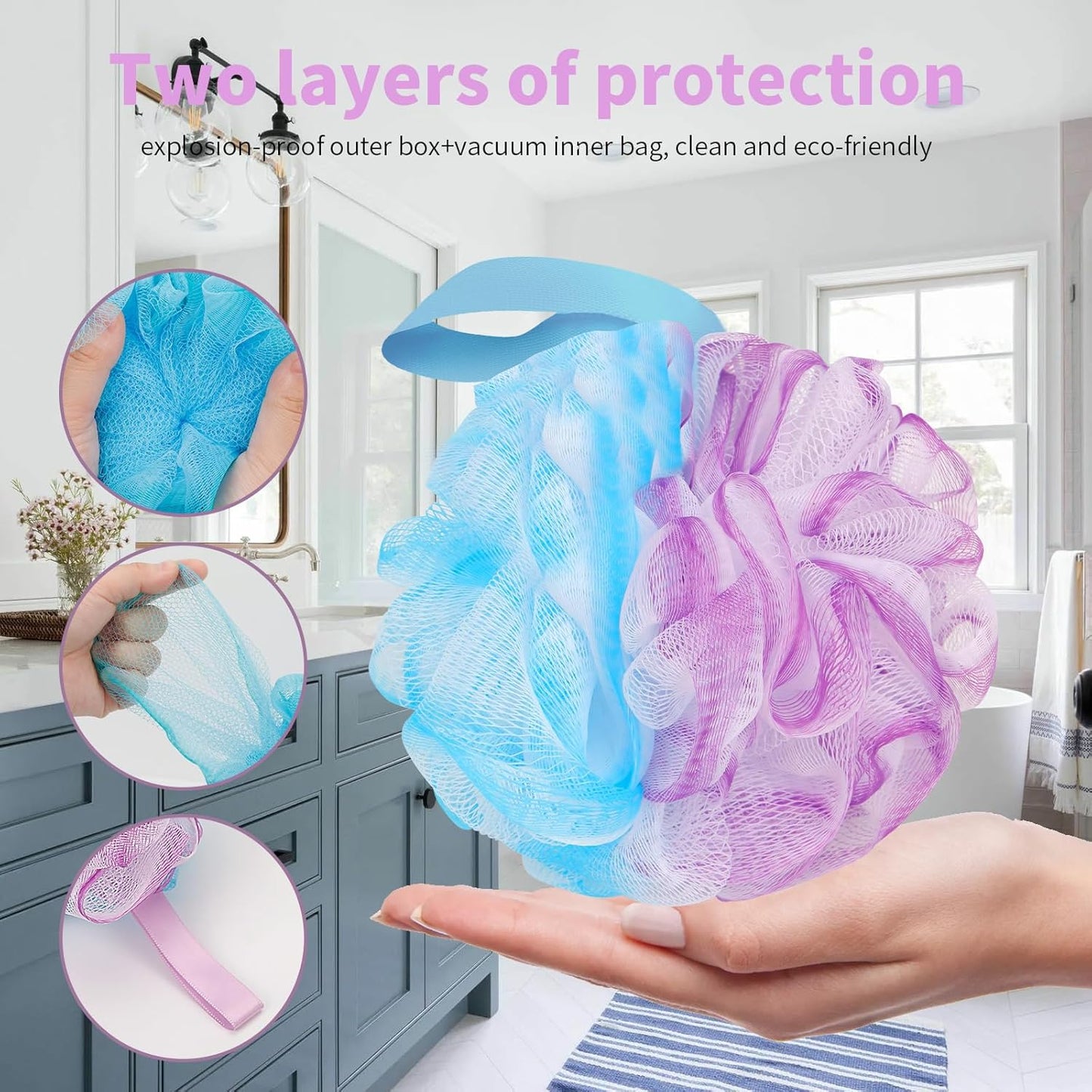 Bath Loofah Sponge Back Scrubber Shower Sponge Soft Mesh Exfoliator Pouf Shower Ball Bath Sponges for Women and Men Bath Accessories (4Pcs 50g Mix Black)