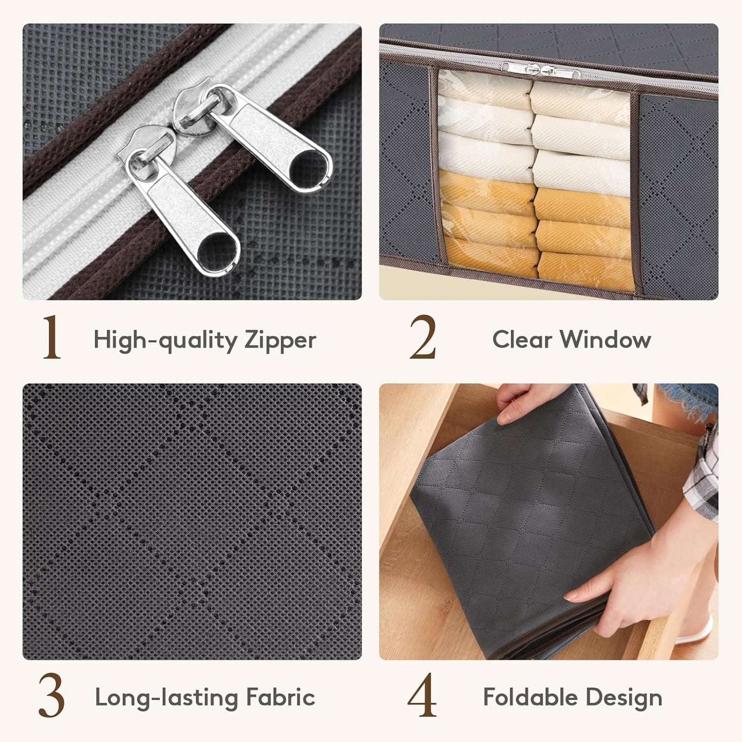 Lifewit 3 Pack Clothes Storage Bag, Foldable Storage Bin Closet Organizer with Reinforced Handle, Sturdy Fabric Blanket Storage with Clear Window, Storage Containers for Clothing, Bedding, Gray