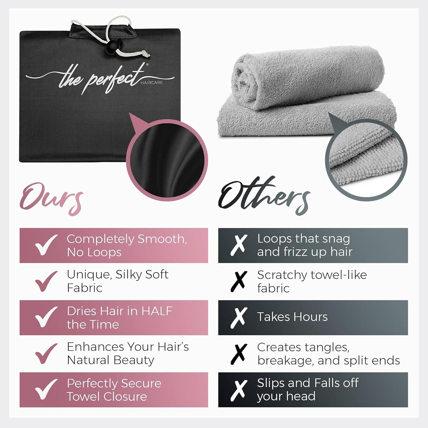 Microfiber Hair Towel Wrap for Women - Gift and Travel - Smooth Like Silk - Curly, Wavy, Straight Hair Girls - Plopping Essential - Anti-Frizz, Fast Drying, Works Better Than a T-Shirt